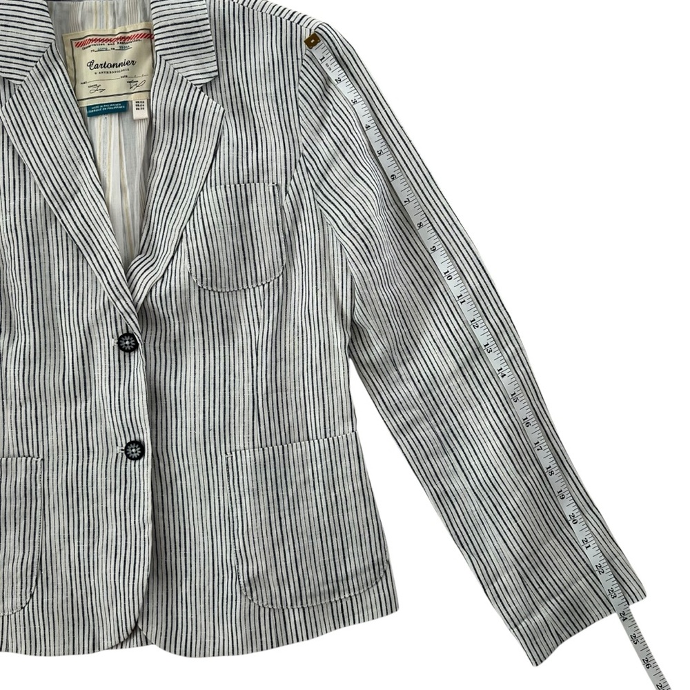 Cartonnier by Anthropologie Blue Striped 100% Linen Blazer Jacket SZ 4 - Picture 11 of 11